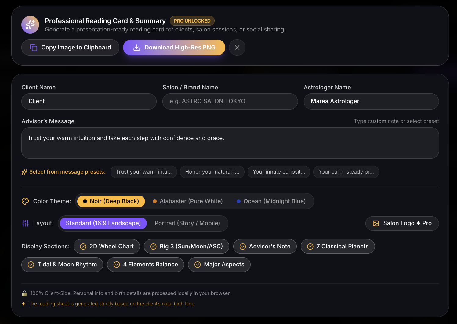 Pro Consultation Sheet Settings Panel