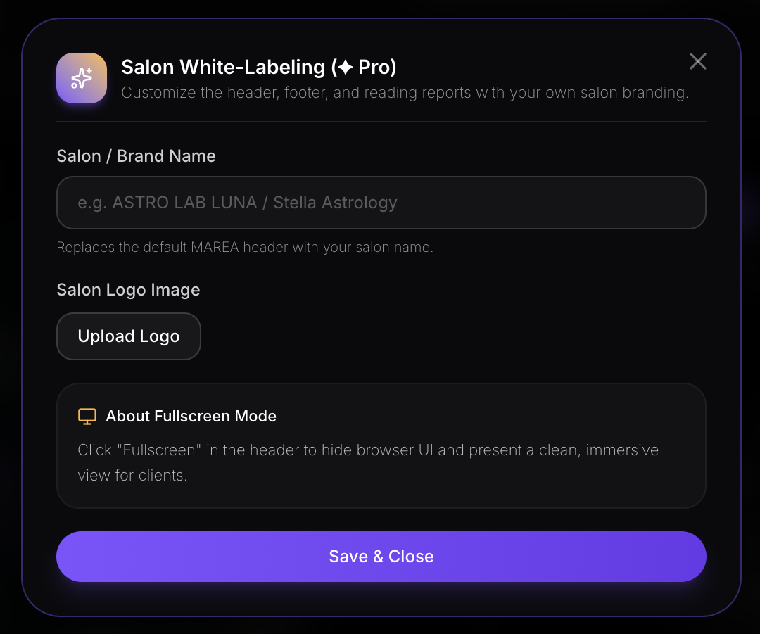 Salon White-Label Customization Modal
