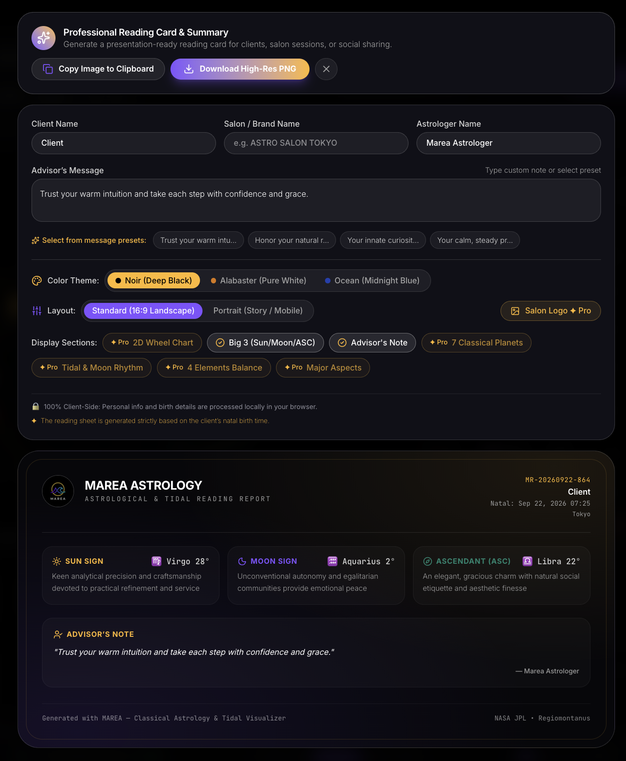 Celestial Summary Card Export Modal